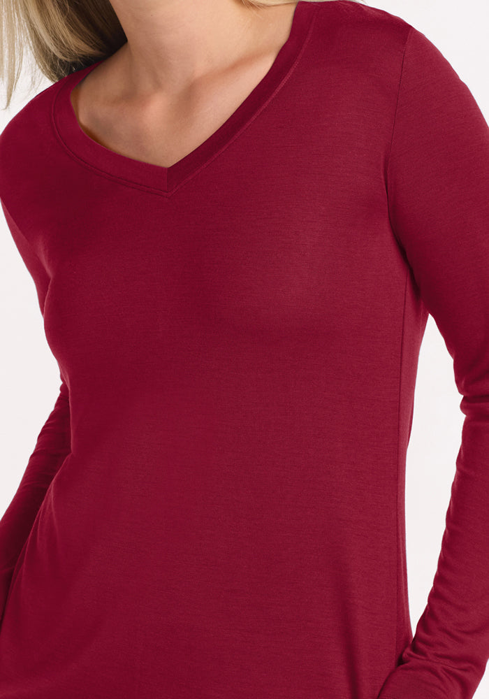 Lily V Neck Lounge Top - Beet Red