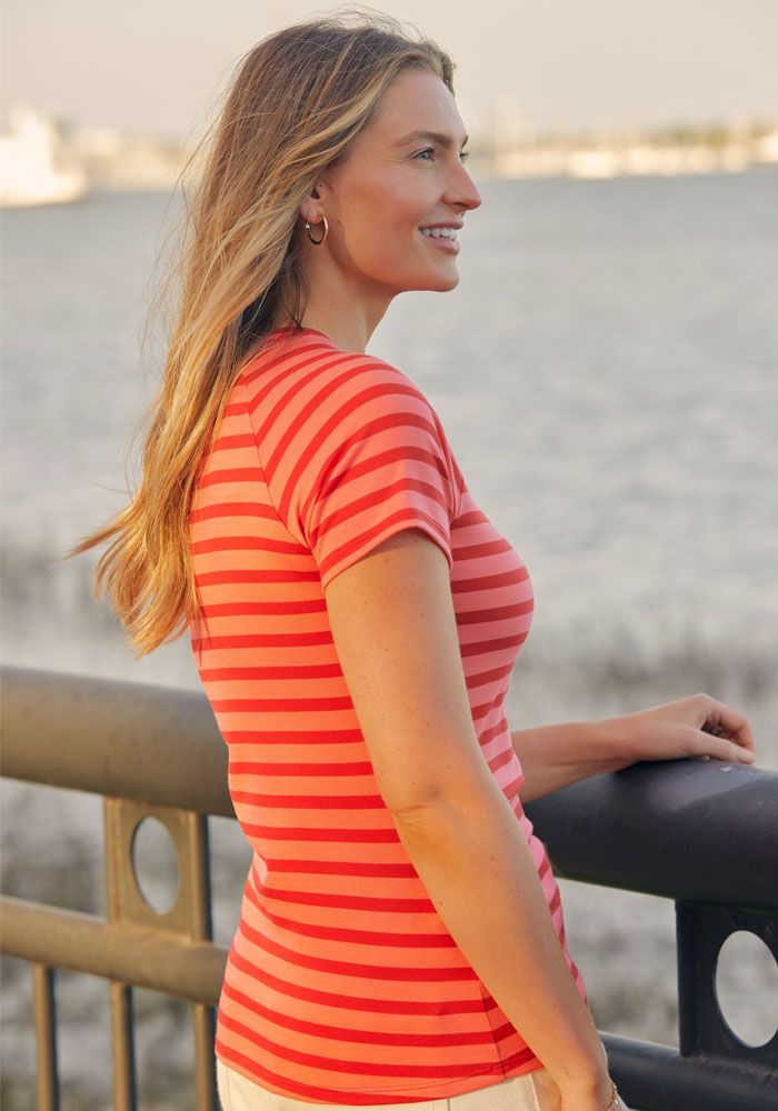 Mia V Neck - Wildberry Stripe