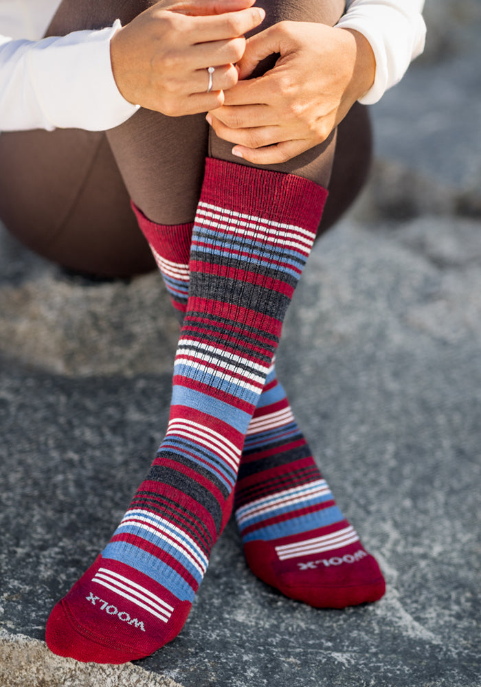 Womens Everyday Crew Socks - Rhubarb Stripe