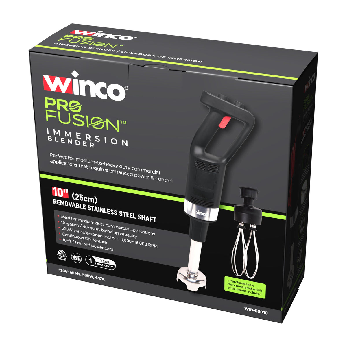 WIB-50010 - Winco ProFusion Immersion Blender with 10" Shaft & Whisk
