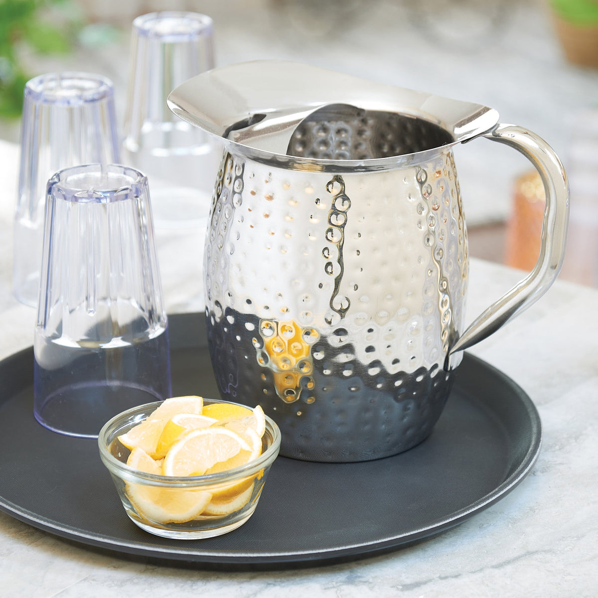 WPB-3CH - 3 Qt Hammered S/S Bell Pitcher with Ice Guard