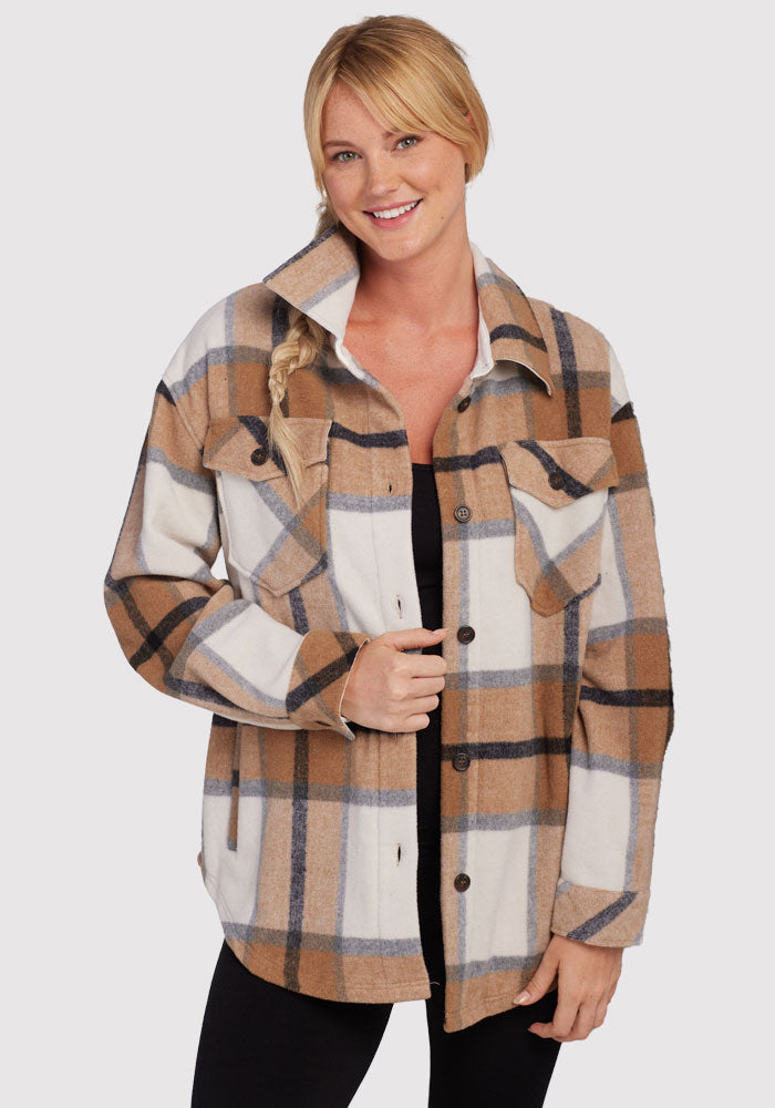 Sawyer Shacket - Camel Plaid