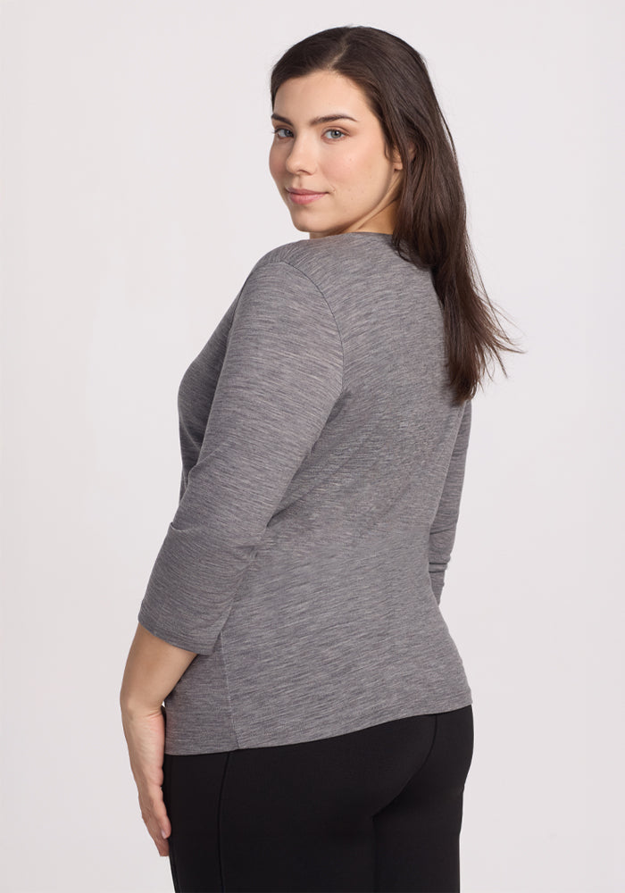 Elena 3/4 Sleeve V Neck - Graphite Heather