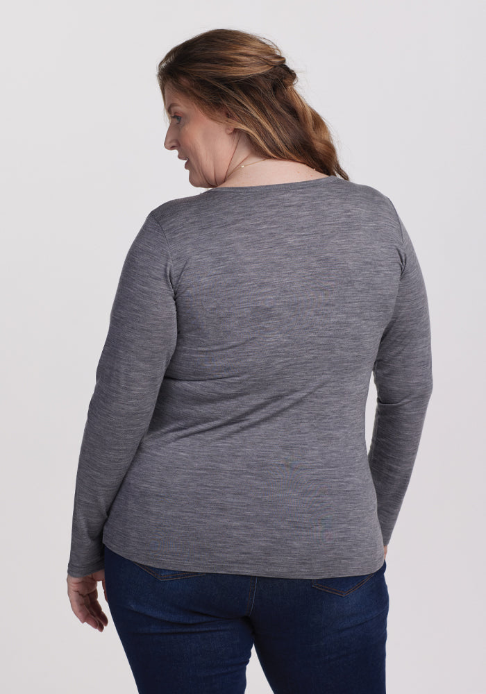 Layla V Neck Top - Graphite Heather
