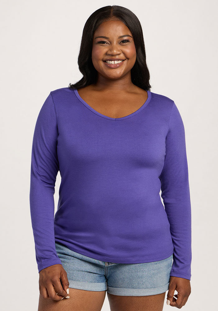 Layla V Neck Top - Berry Indigo