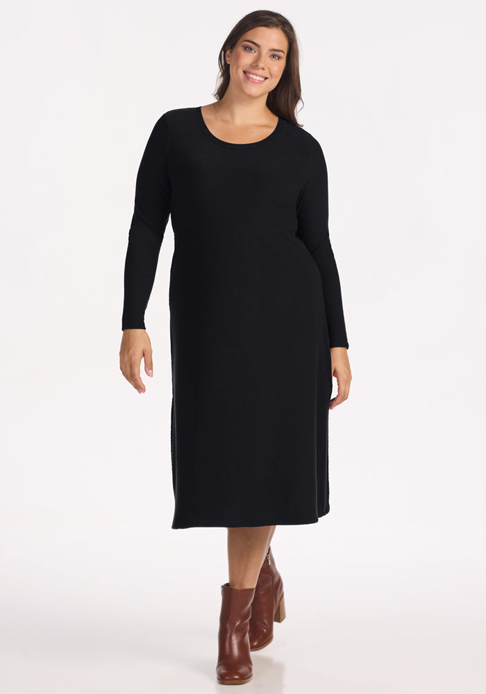 Caroline Ribbed Twirl Dress - Black