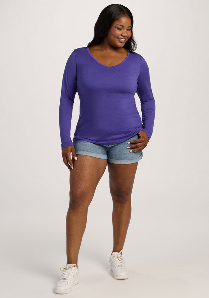Layla V Neck Top - Berry Indigo