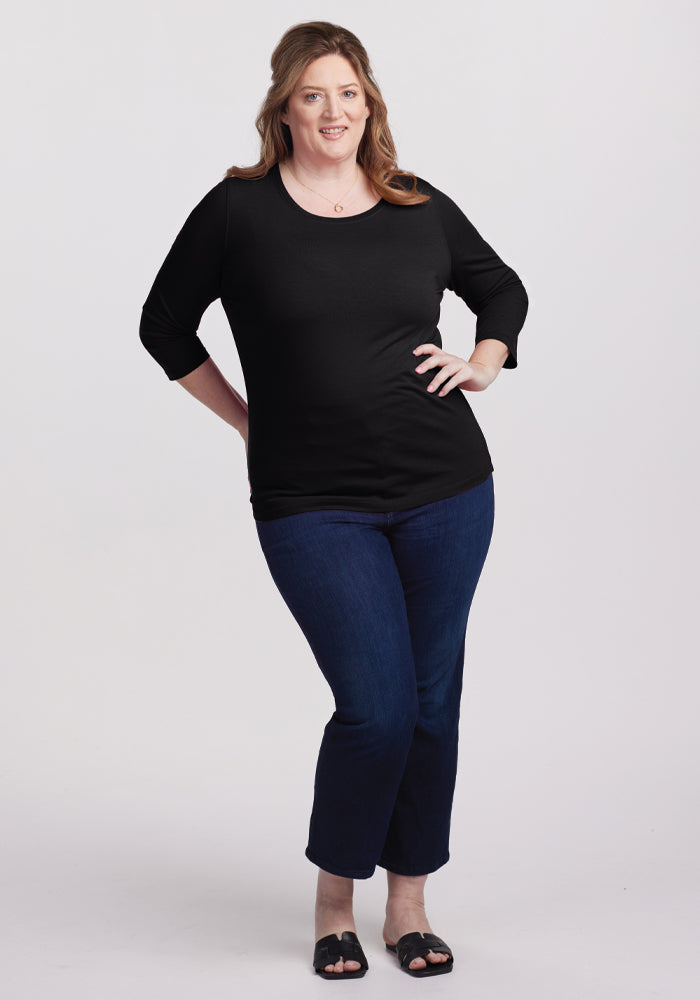 Jenny 3/4 Sleeve Crew Neck - Black