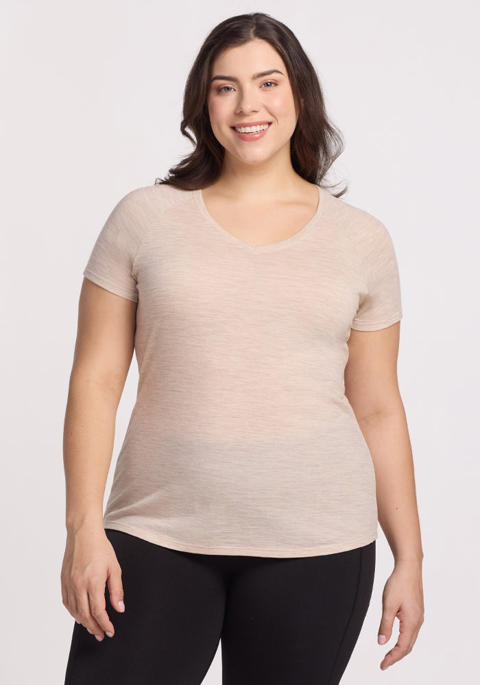 Mia V Neck - Cream Heather