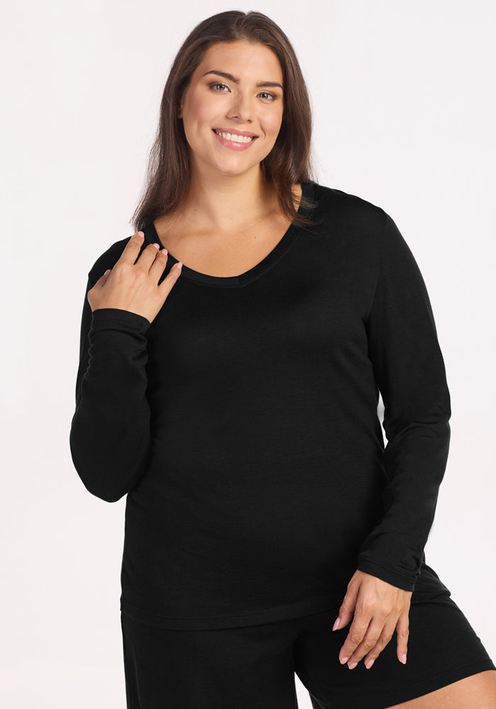 Lily V Neck Lounge Top - Black
