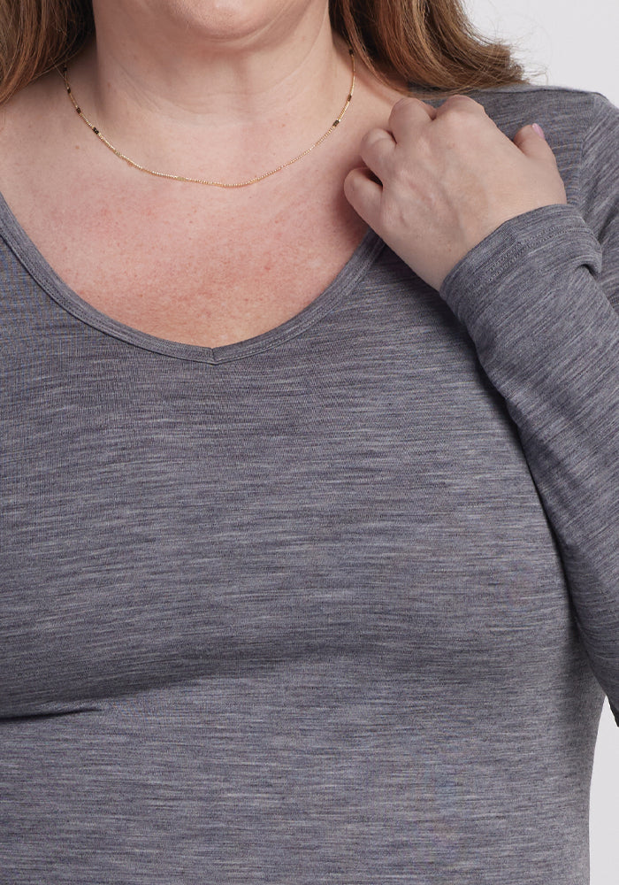 Layla V Neck Top - Graphite Heather