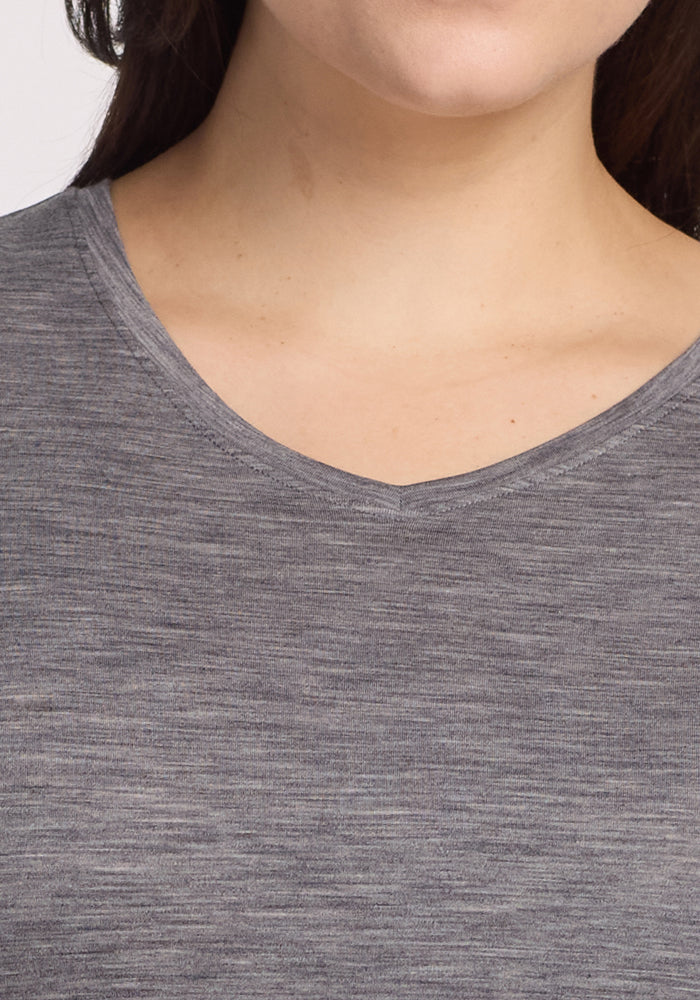 Elena 3/4 Sleeve V Neck - Graphite Heather