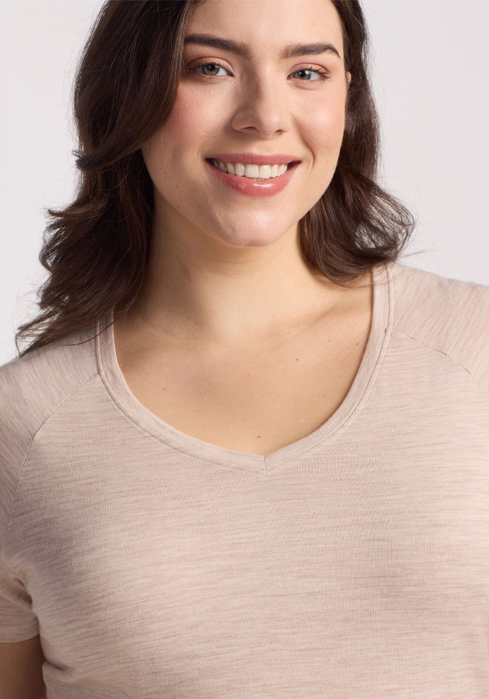 Mia V Neck - Cream Heather
