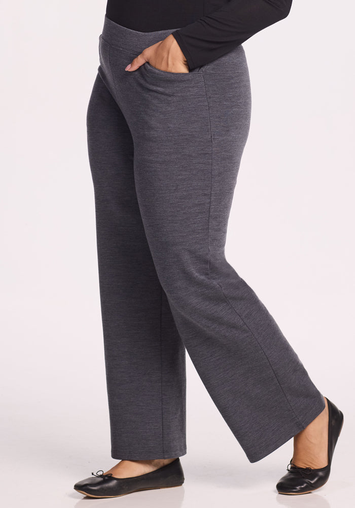 Ellie Wide Leg Pants - Cinder Melange