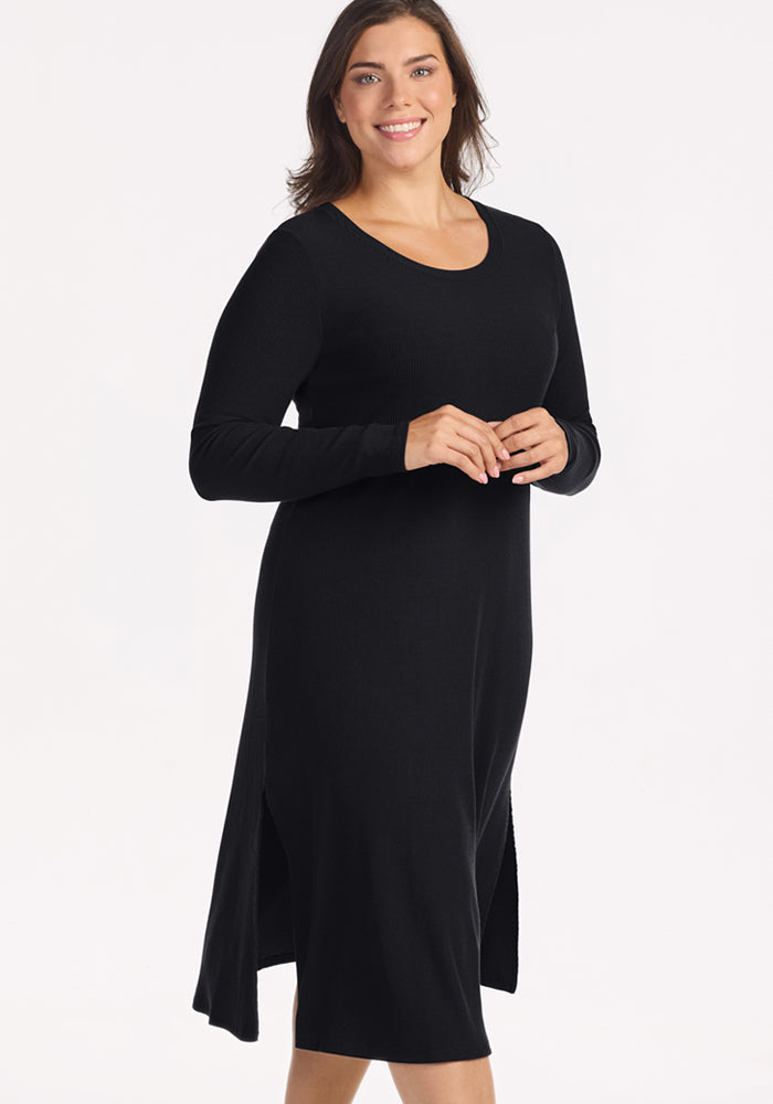 Caroline Ribbed Twirl Dress - Black