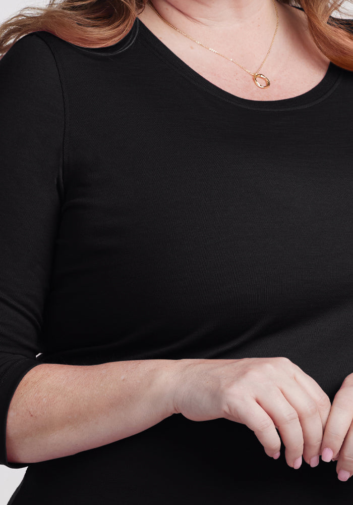 Jenny 3/4 Sleeve Crew Neck - Black