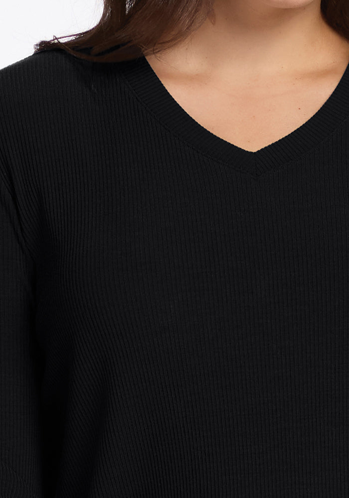 Evie Ribbed Tunic - Black