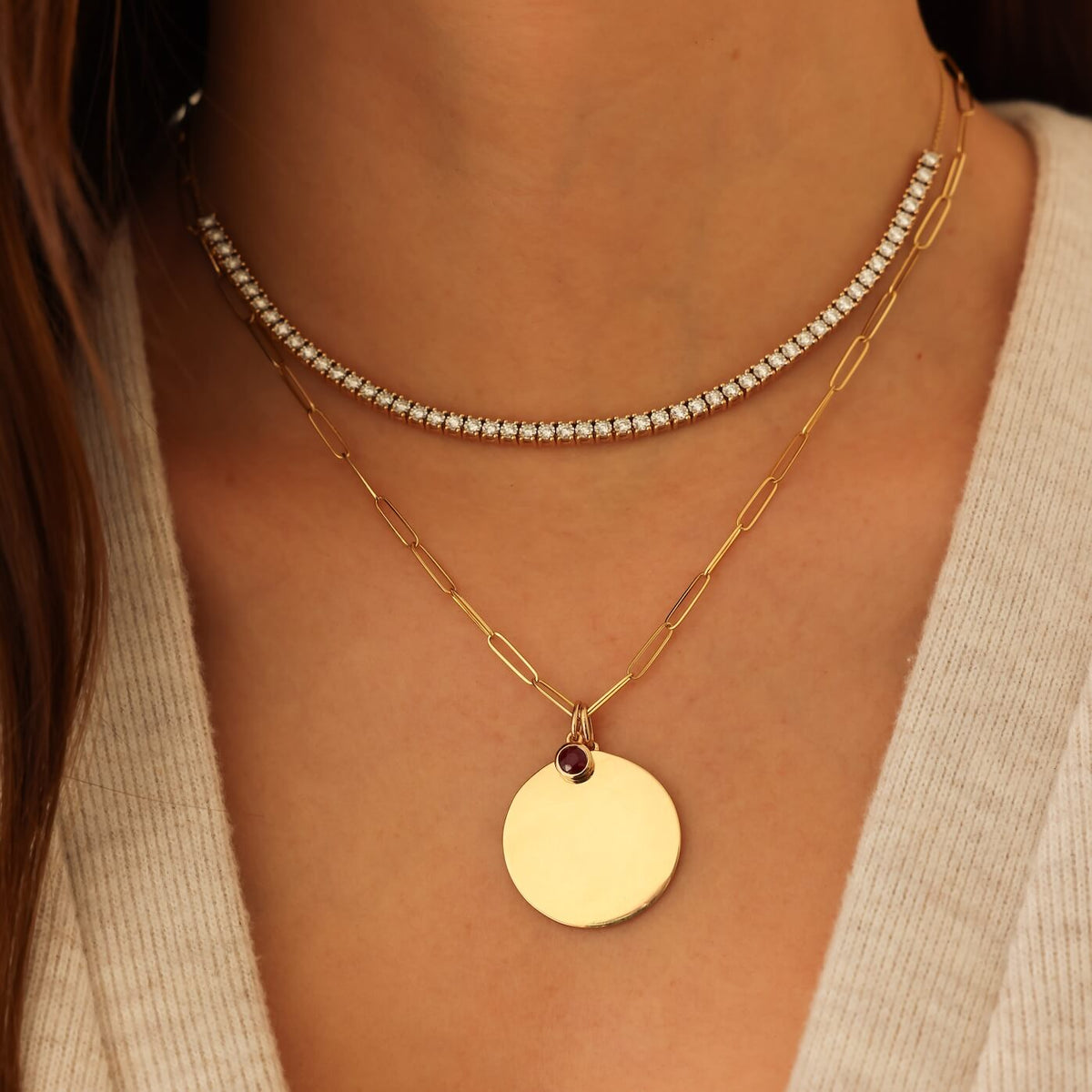 DRD Paperclip Disc Charm Necklace