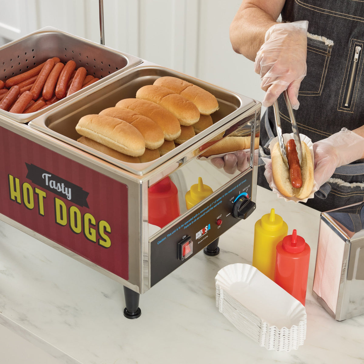 60072 - BenchmarkUSA Hot Dog Steamer Mini Cart with Umbrella