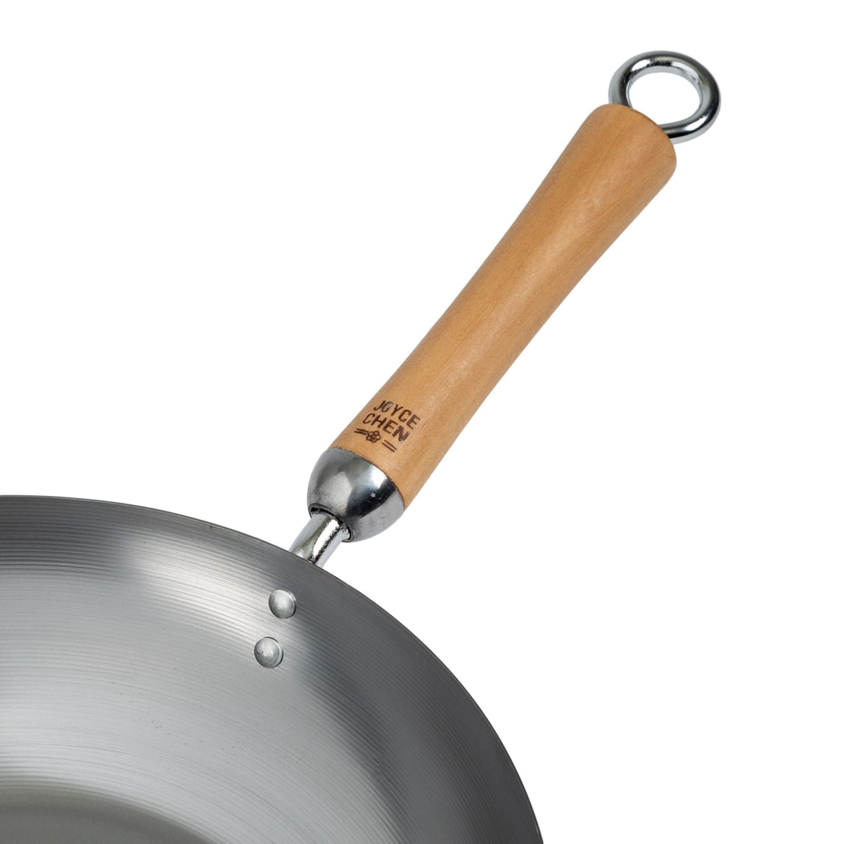 J21-9979 - Joyce Chen Uncoated Carbon Steel Stir Fry Pan with Birch Handle, 12"